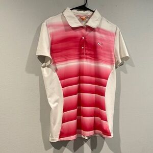 Puma White and Pink Ombré Short Sleeve Polo - Size Medium